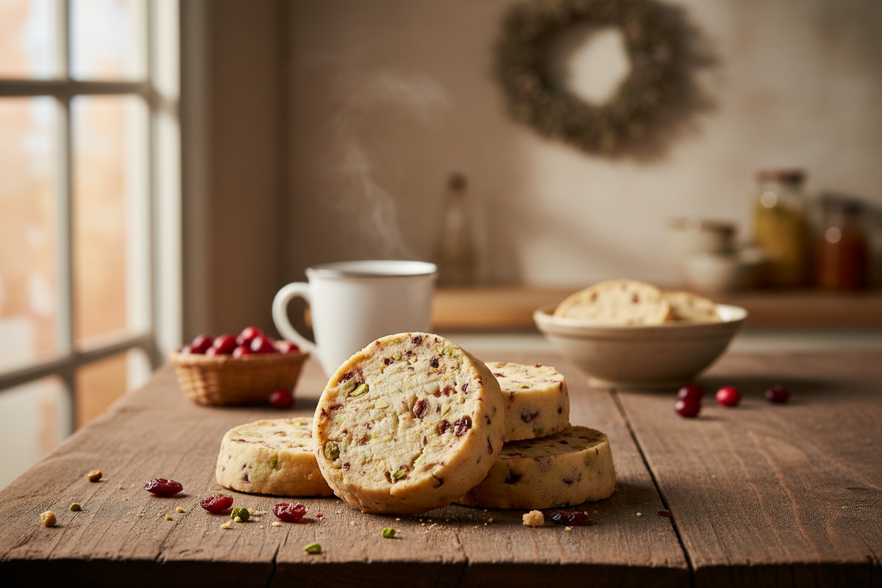 Cranberry Pistachio Shortbread Cookies - Cozy Kitchen