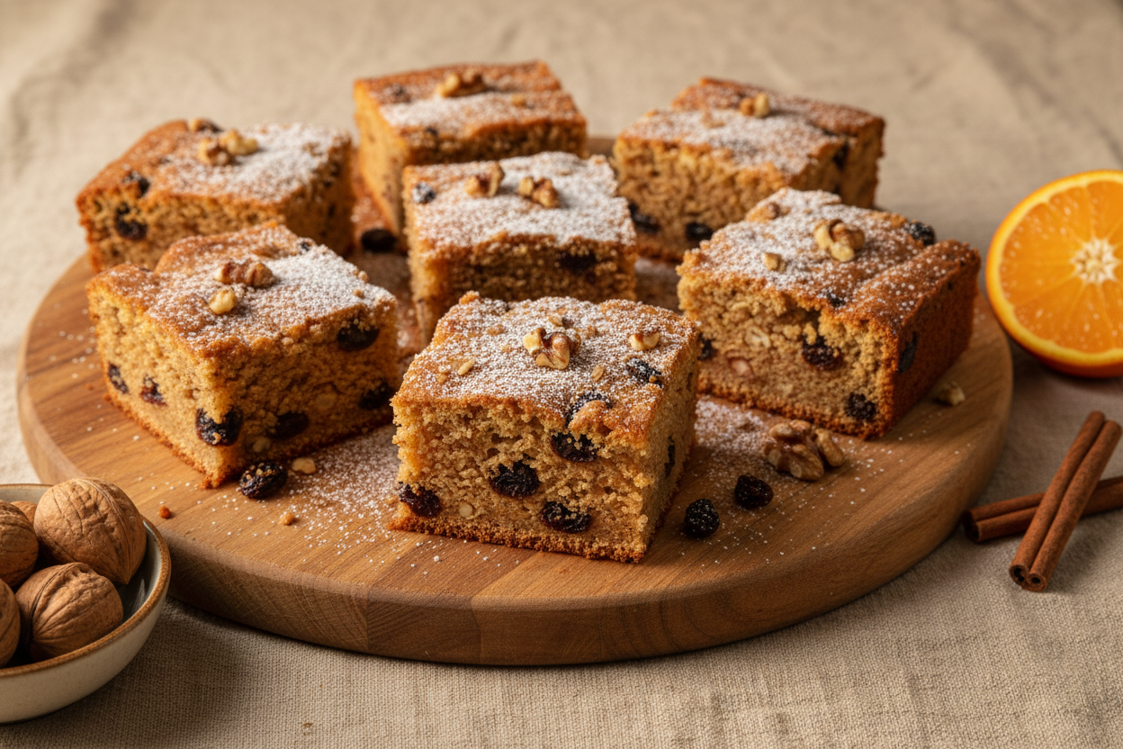 Greek Orange, Raisins, Walnuts and Cinnamon Cake - Fanouropita