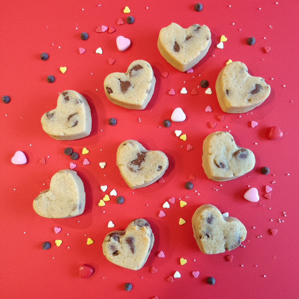 Heart-Shaped Milk Chocolate Chip Cookies - Bold & Festive